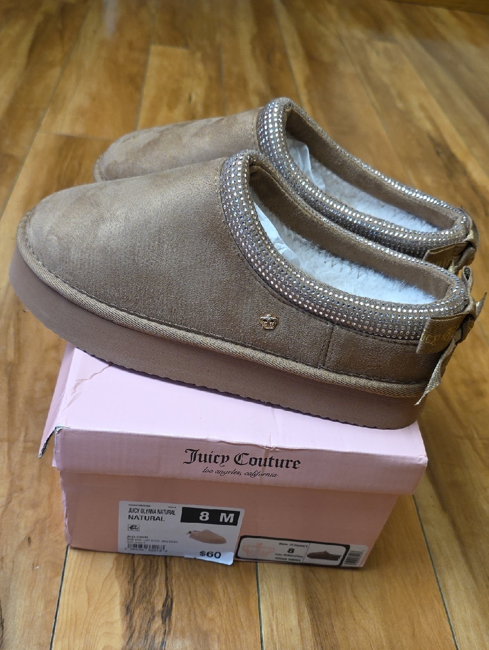 Juicy Couture Olyana Rhinestone Platform Clog Slippers Natural Tan Size 8 NEW